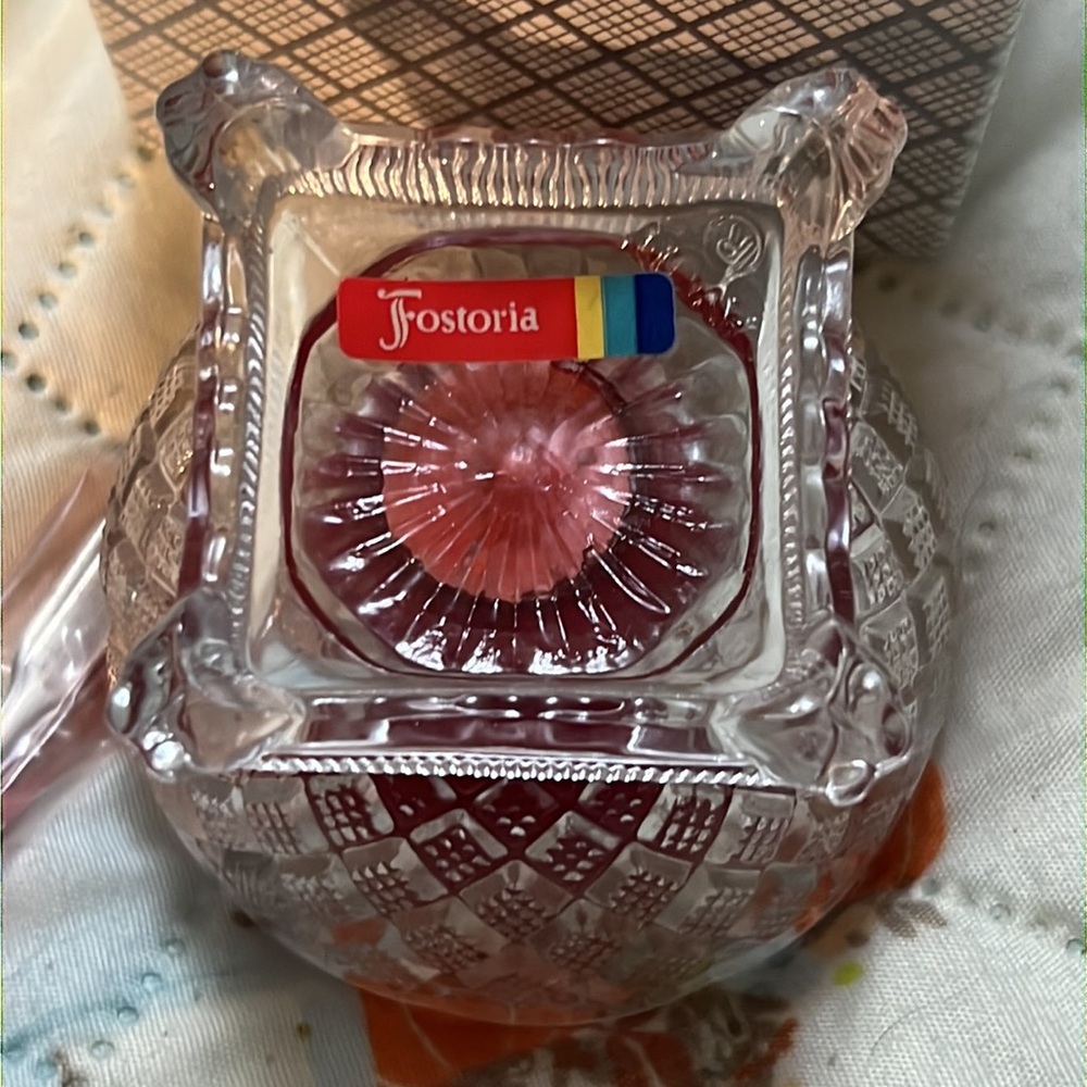 Avon Fostoria Condiment with Dish Spoon Ariane Candle 1981 Hand Cut Crystal Dish
